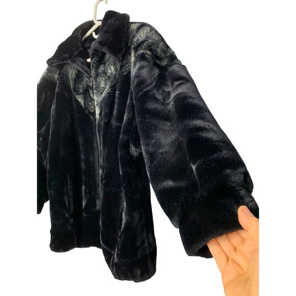 Vintage 90s Hillmoor NY Black Faux Fur Coat Zip Size L/XL RD10707 Teddy EUC USA - Picture 8 of 10